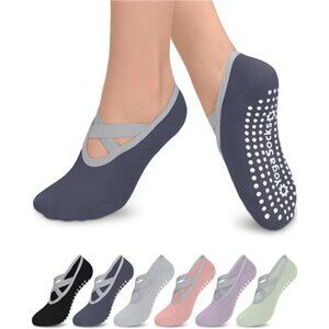 6 Pairs Women's Grip Pilates Socks Non-slip Yoga Athletic Socks